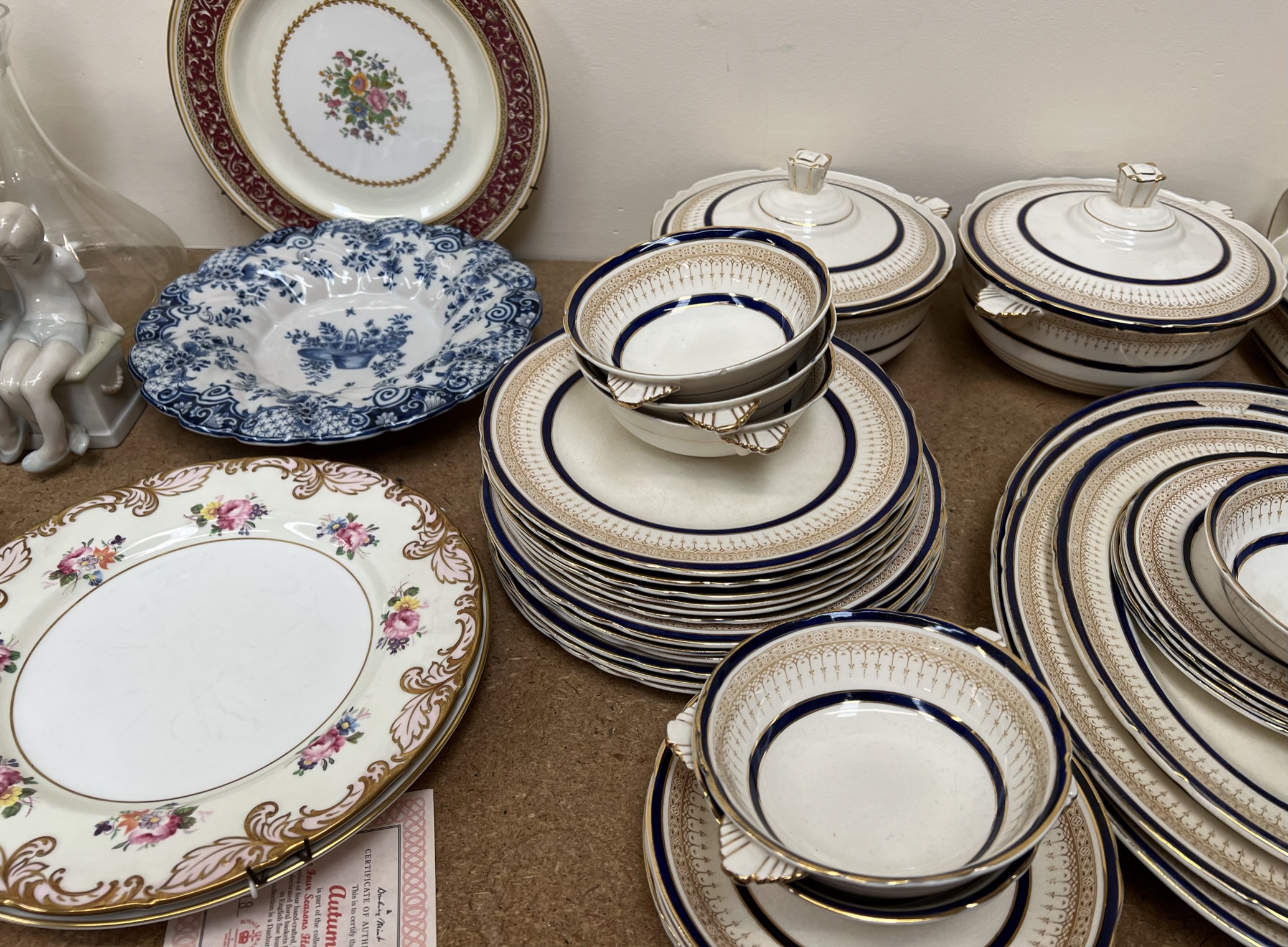 A Bridgwood part dinner set together with various plates, Royal Doulton figures, - Image 3 of 3
