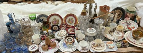 Assorted Limoges plates together with a lemonade jug and glasses, stoneware foot warmer,