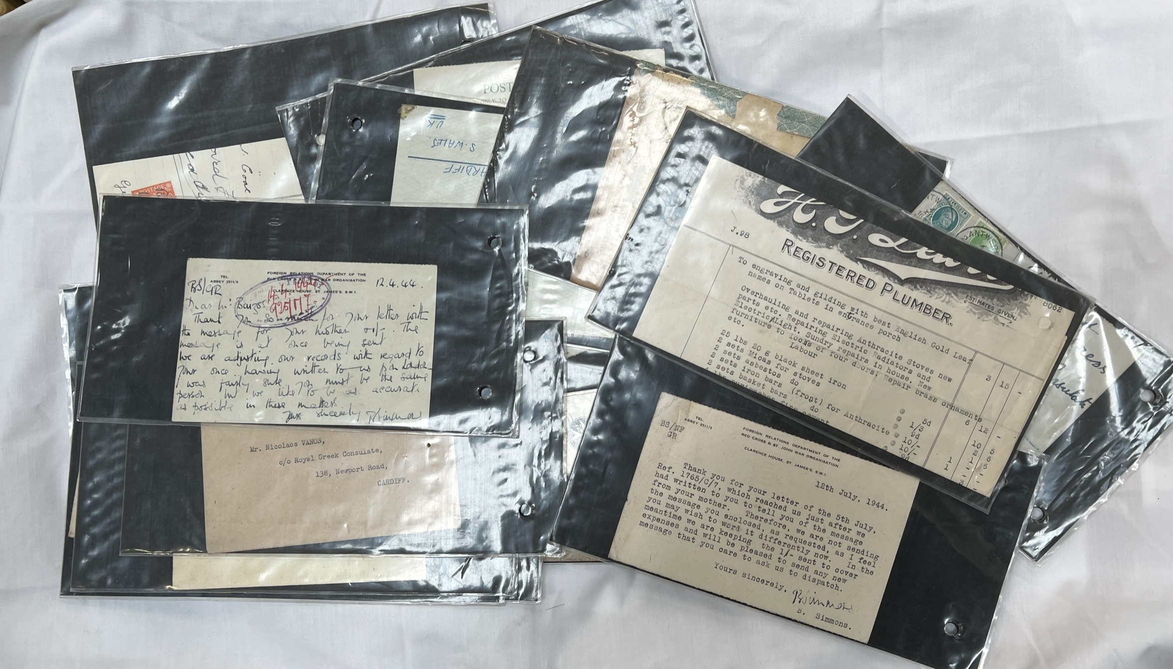 A collection of letters, bills and envelopes addressed to the Greek consulate in Cardiff,