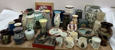 A Glyn Colledge stoneware jug painted in greens and blues, together with Ewenny pottery,