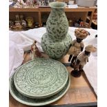 Boon Celadon Chiang Moi Thailand pottery chargers and matching vase,