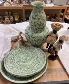 Boon Celadon Chiang Moi Thailand pottery chargers and matching vase,