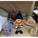 Assorted Murano glass including a clown, fish,