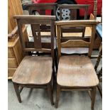A set of three ecclesiastical chairs together with another