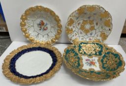 A Meissen porcelain bowl with raised gilt leaves together with two other Meissen porcelain bowls