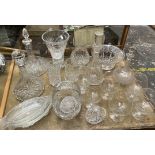 Glass decanters together with a glass vase,