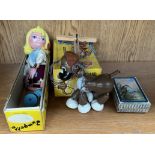 Two Pelham puppets Bengo and girl together with playing cards