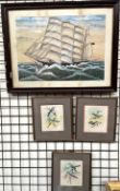 19th century British School A three masted ship on a choppy sea Watercolour Together with three
