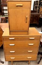 A Mid 20th century Stag light oak four drawer chest together with a matching bedside cabinet