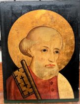 A head and shoulders portrait of St Peter holding a key, signed to the reverse Kolnischer Meister,