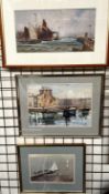 19th Century British School Ships in a harbour Watercolour Together with two other watercolours of