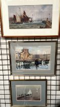 19th Century British School Ships in a harbour Watercolour Together with two other watercolours of