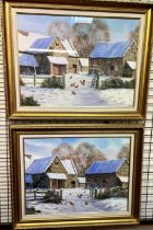 Johnny Gaston Christmas in the Cotswolds Watercolour A pair Signed 49 x 68cm