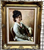 Johnny Gaston Head and shoulders portrait of a lady Oil on canvas Signed 40 x 30cm