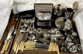 Silver cruets, silver egg cups, silver spoons,