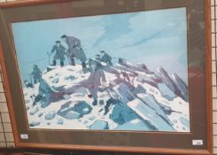 After Kyffin Williams Farmers on a snowy mountain A print 49 x 74cm