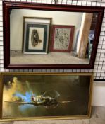 After Barrie A F Clark A Spitfire in flight A print Together with a wall mirror
