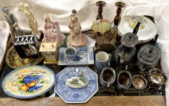 A Nao figure of a young boy together with Coalport figures, electroplated part tea set,