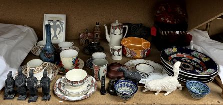 An Elton pottery single stem vase together with a 19th century English porcelain part coffee set,