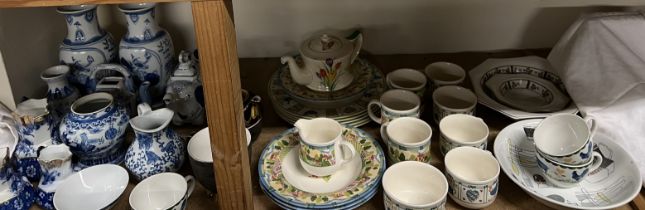 A Johnson brothers part dinner set together with a collection of blue and white porcelain vases,