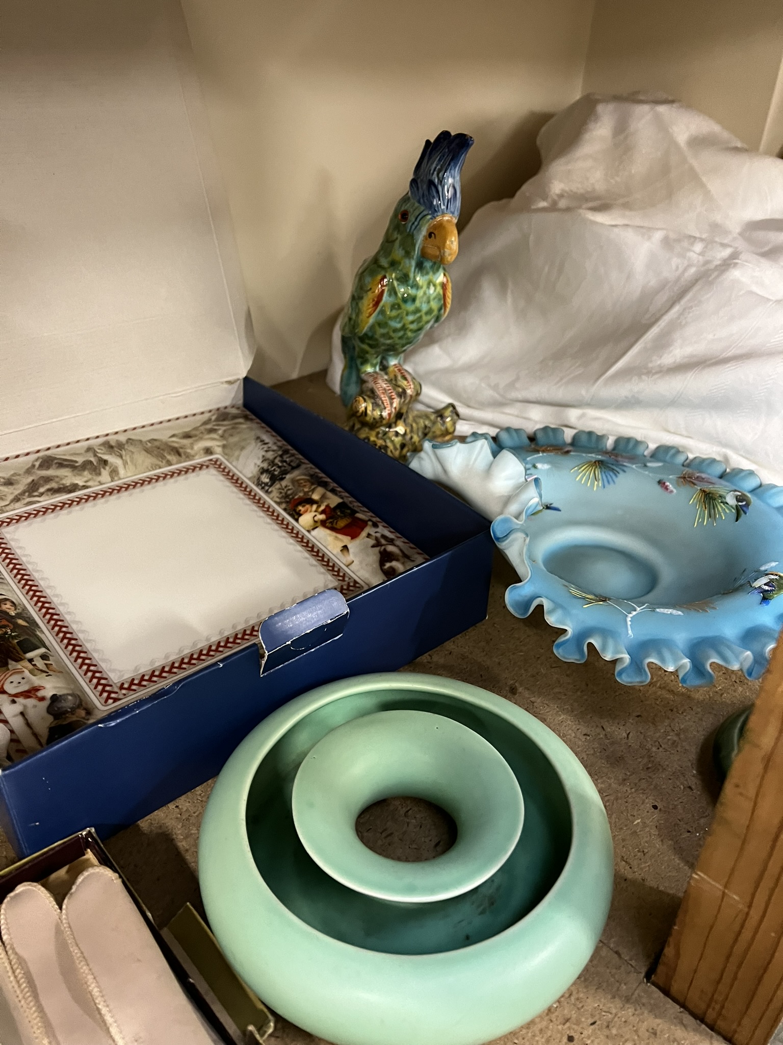 A continental pottery parrot together with a blue glass bowl, Wade Liptons tea ashtray, - Image 3 of 5