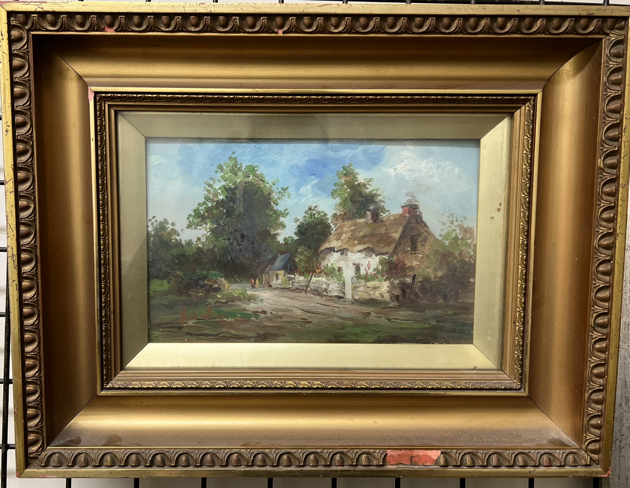 Attributed to Richard Short A cottage on a lane Oils Together with an oil painting of a young boy - Image 2 of 3