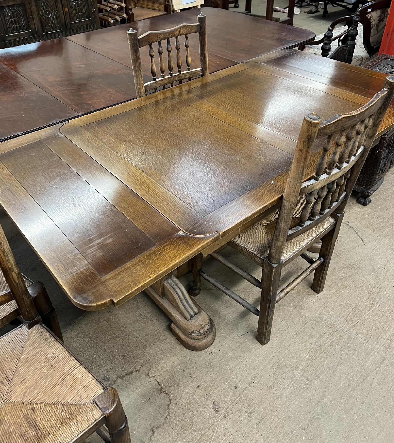 An oak drawleaf dining table together with five spindle back dining chairs and a small drop leaf - Image 3 of 3