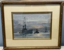 Frank Wood HMS St Vincent & Victory Watercolour Signed 18 x 26cm