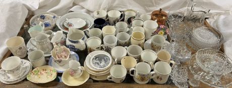 Assorted commemorative mugs together with assorted pottery, drinking glasses,