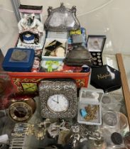 Two silver purses together with a silver Goliath watch case, jewellery,