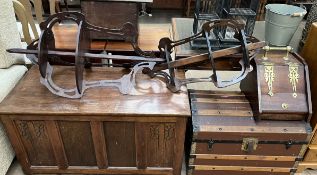 An oak coffer together with a domed trunk,