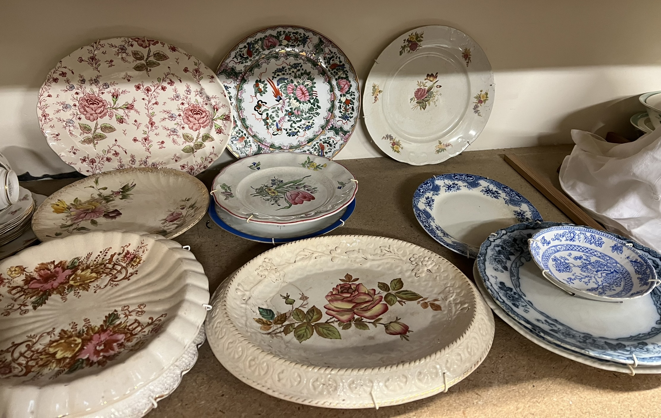 Two copper lustre jugs together with a floral decorated part tea service, bread plates, - Image 3 of 3