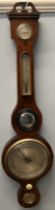 A 19th century mahogany banjo barometer with a broken swan neck pediment, hydrometer,