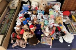 A collection of TY beanie babies together with knitting machine, bridge cards,