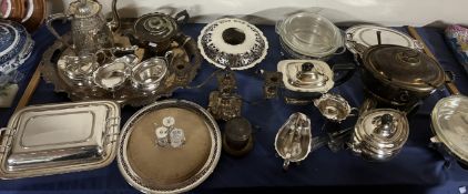 Assorted electroplated wares including a part tea set,