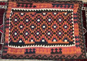 A Persian Soumak Needlepoint Kilim, with and orange ground,