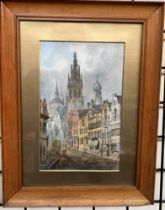 E Nevil Antwerp Watercolour Signed
