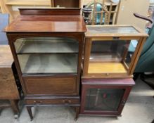 An Edwardian mahogany display cabinet together with a laboratory scales case and a record cabinet