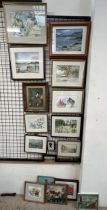 W Cline A cottage garden Watercolour Signed Together with a large collection of decorative