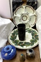 A Royal Worcester sectional Christmas plate together with a Coalport charger decorated with