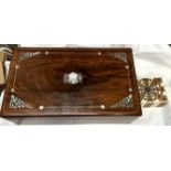 A Victorian Rosewood and mother of pearl inlaid jewellery box together with a bone inlaid box and