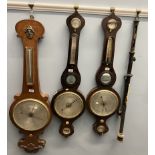 A 19th century rosewood onion topped barometer with hydrometer, mercury thermometer, mirror,