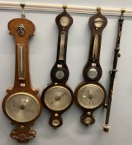 A 19th century rosewood onion topped barometer with hydrometer, mercury thermometer, mirror,