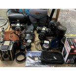 Assorted Olympus cameras and accessories etc