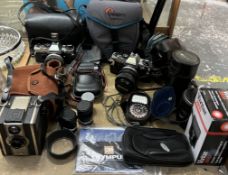 Assorted Olympus cameras and accessories etc