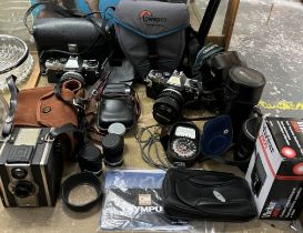 Assorted Olympus cameras and accessories etc