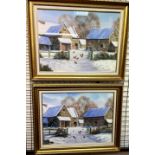 Johnny Gaston Christmas in the Cotswolds Watercolour A pair Signed 49 x 68cm