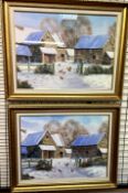 Johnny Gaston Christmas in the Cotswolds Watercolour A pair Signed 49 x 68cm