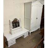 A cream painted armoire together with parts of a dressing table