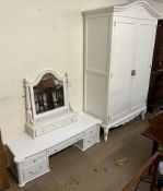 A cream painted armoire together with parts of a dressing table